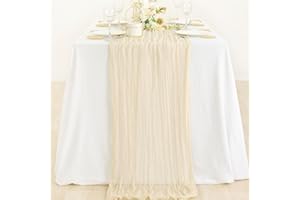 MLMC Beige Cream Cheesecloth Table Runner 10ft Rustic Wrinkled Gauze Boho Table Runner 35x120 Inches for Christmas Wedding Baby Shower Fall Decor