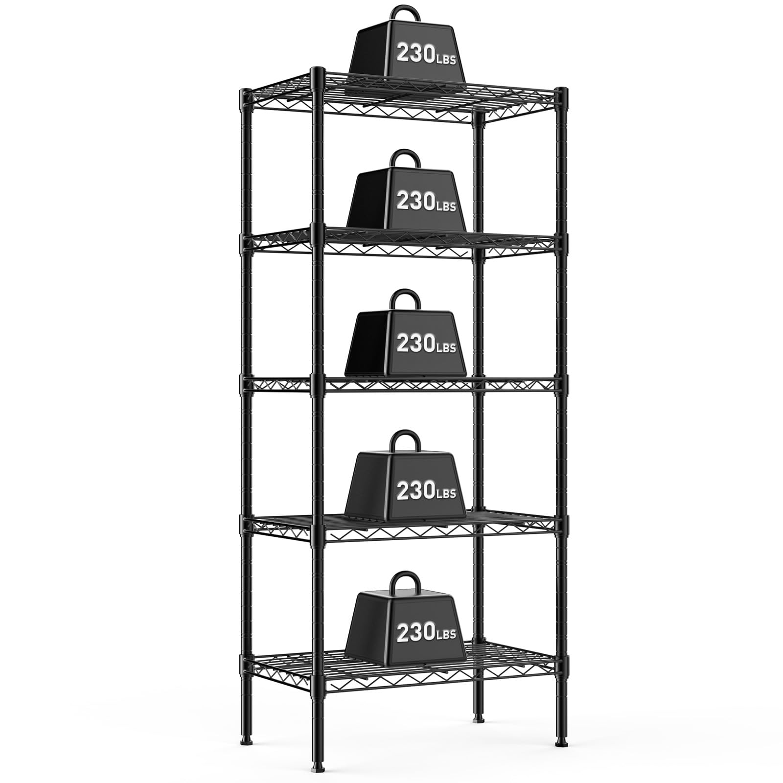 DUMOS 5-Tier Metal Wire Storage Shelves, Adjustable Standing Storage Rack Shelf, Heavy Duty Steel Shelving Unit Organizers for Kitchen Bathroom Pantry Garage, 23.1" W×13.4" D×59.5" H, Black Image