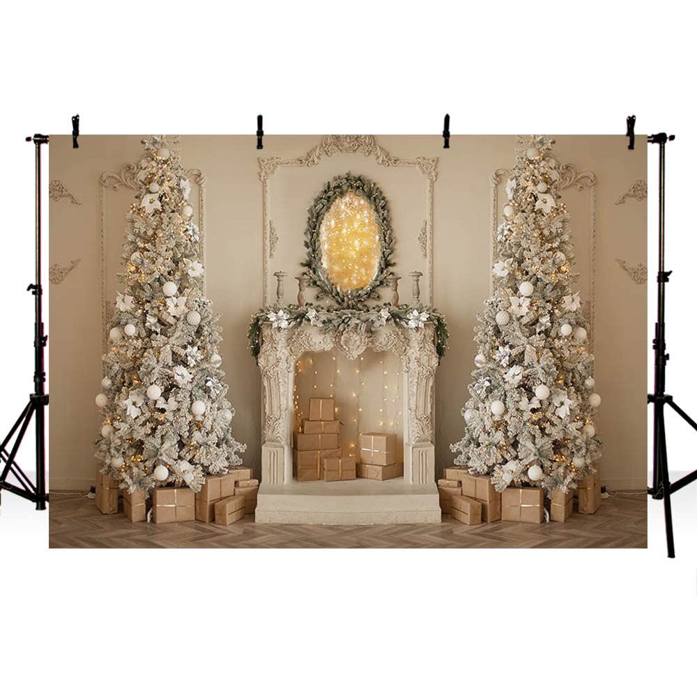 AIBIIN 7x5ft Christmas Photography Backdrop Winter Fireplace Gift Xmas Tree Star Light Portrait Background Children Family Party Decoration Banner Studio Props