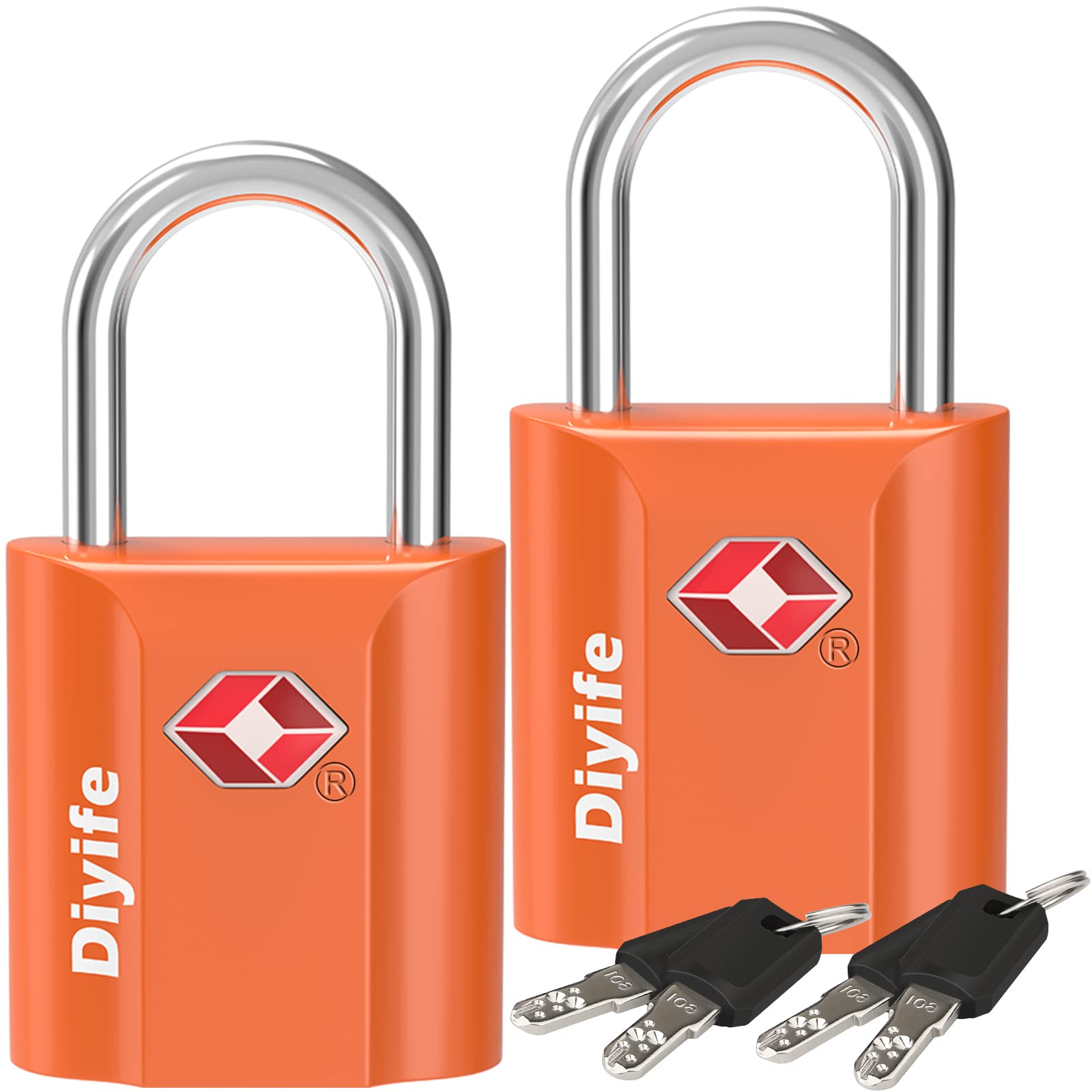 Diyife Heavy Duty Zinc Alloy Travel Locks - 2 Pack Small Suitcase Locks with 4 Keys (Orange)
