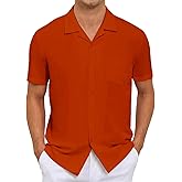 Demofair Men's Short Sleeve Button Down Shirt Cuban Collar Anti-Wrinkle Shirt Casual Summer Beach Shirt