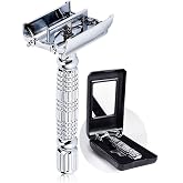 BAILI Butterfly Open TTO Double Edge Metal Safety Razor Wet Shaving Kit for Men Women with Platinum Blade and Mirrored Travel Case BD179