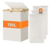 WOWLIVE 180L Laundry Hamper 3 Section, Bamboo
