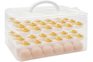 CMAQPW 3 Layer Deviled Egg Containers with Lid,Portable Deviled Egg with Handle,Egg Carrier Holder Tray with 72 Holes for Thanksgiving Day,Party Favor Home Kitchen Refrigerator Supplies