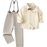 Fdqin Little Boy Clothes Suits Dress Shirt with Bow Tie Suspender Pants Gentleman Outfit Sets for Party, Prom, Wedding