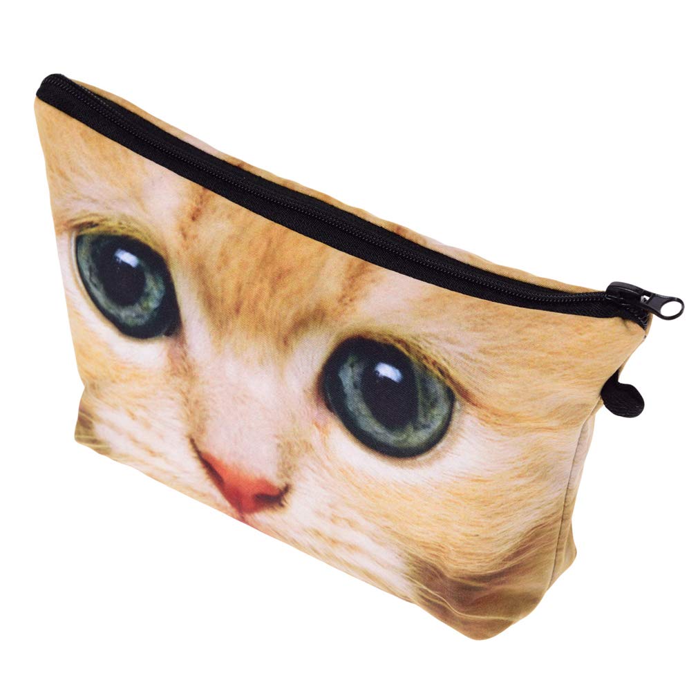 LKMY Makeup Bags Cosmetic Bags,Portable Toiletries Wash Storage Bag Brushes Bag, Students Pen Bag Pencil Case with Cartoon Pet Cat,Makeup Organiser Pouch Bag for Women Girls (Yellow)