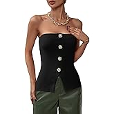 OYOANGLE Summer Going Out Tops for Women 2025 Button Front Sleeveless Strapless Tube Top