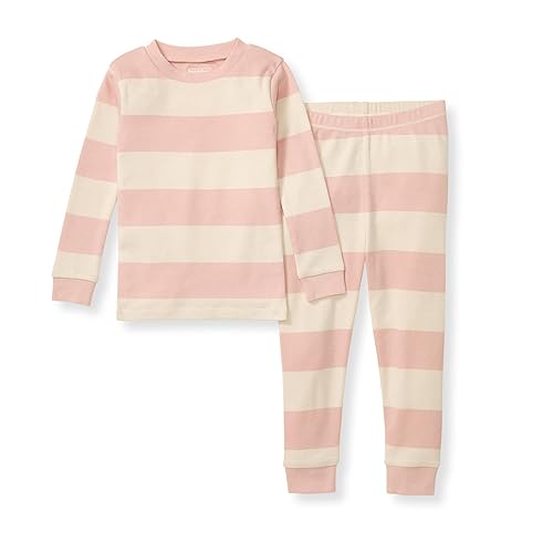 Burt's Bees Baby Baby Girl's Toddler Pajamas, Tee and Pant 2-Piece Pj Set, 100% Organic Cotton, Pink Sand Rugby Stripe