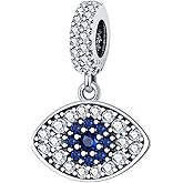 LNQOBU 925 Sterling Silver Charms for Bracelets Necklaces,5A Cubic Zirconias Evil Eye Dangle Beads Charms Jewelry Gift for Women (With one Spacer Beads Charms)