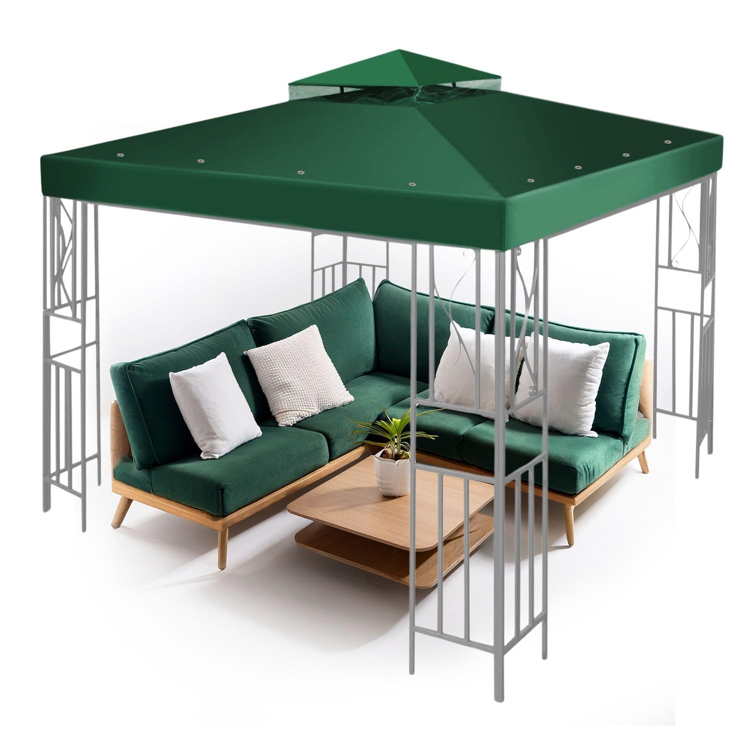 Flexzion 8x8 Gazebo Canopy Replacement Top Waterproof Cover - Outdoor Gazebo Canopy Cover - Double Tier UV30 Cover for Canopies, Garden, Patio, Yard Tent (Green)
