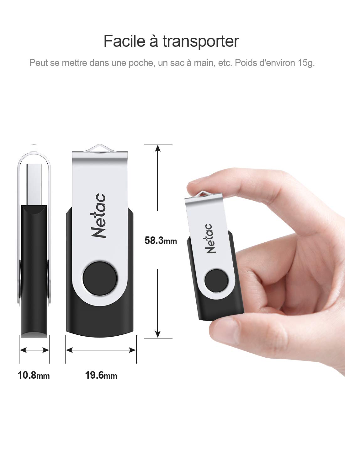 Netac Lot de 5 Clé USB 16G, Lecteur USB Flash 2.0 Conception de Rotation, LED Lumineux USB Flash Drive pour Ordinateur Portable/PC/Voiture