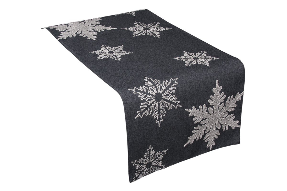 Xia Home Fashions Glisten Snowflake Embroidered Christmas Table Runner, Grey, 16 by 36"