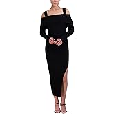 BCBGMAXAZRIA Women's Off Shoulder Long Sleeve Square Neck Two Piece Midi Sweater Dress