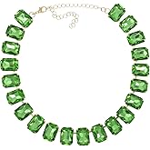 Crystal Rhinestone Gemstone Choker Collar Necklace for Women Sparkly Colorful Emerald Neck Chain Statement Necklace