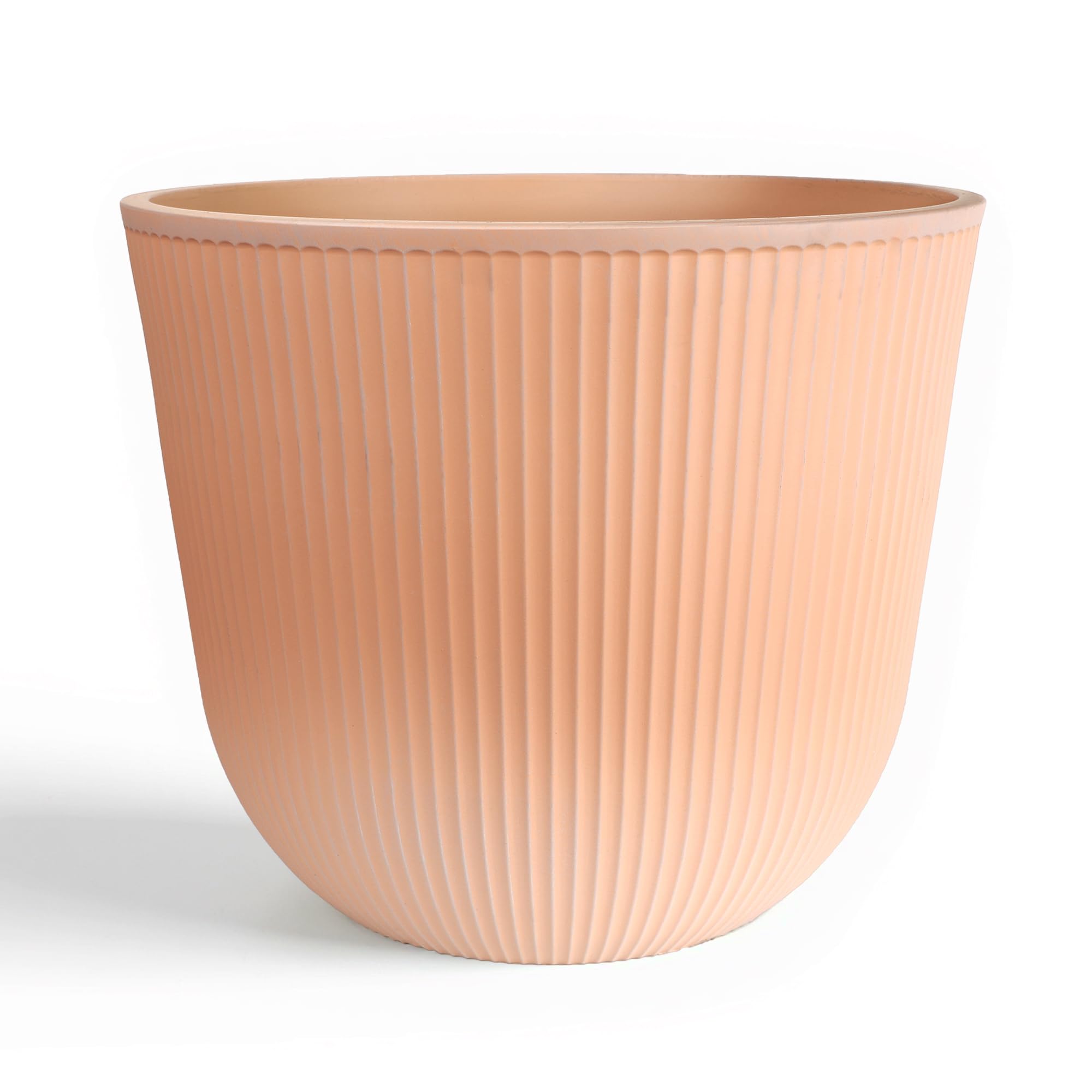 Photo 1 of WORTH Garden Round Large Planter Pot 1-Pack, 17.5" Dia x 15.5" H - Durable Plastic Terracotta Plant Tree Pots with Vertical Stripe Textured Finish, Drainage Hole for Indoor Outdoor Front Porch Patio