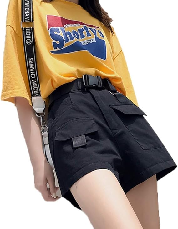 Amazon カーゴハーフパンツ レディース ショートパンツ ポーツ カジュアル M 大きいサイズ 通気 美脚 細見せ 動きやすい 春夏秋 短パン 無地 ハイウエスト ウエストゴム スポーツ ショーパン ファッション 着痩せ ワイドパンツ 黒 ショートパンツ 通販