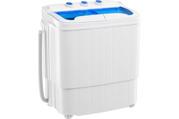 MarKnig Portable Washing Machine with Longer Hose, 16lbs Twin Tub Laundry Washer Machine with 9.6Lbs Washer and 5.4Lbs Spinner dryer, Semi-automatic Washer Combo for Dorms, Apartments, Blue