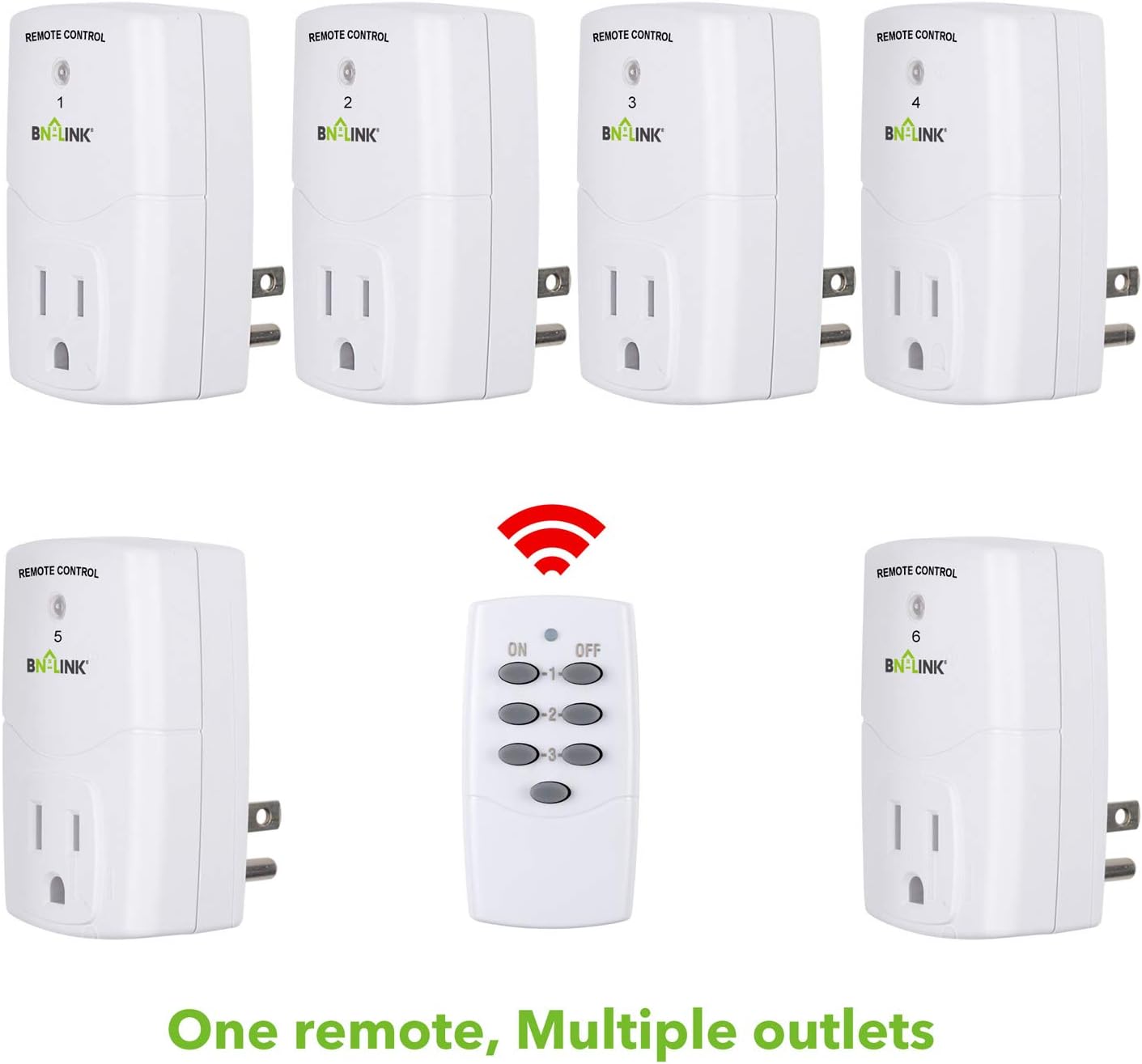 BN-LINK Mini Wireless Remote Control Outlet Switch Power Plug In for Household Appliances, Wireless Remote Light Switch, LED Light Bulbs, White (1 Remote + 3 Outlet) 1200W/10A - - 