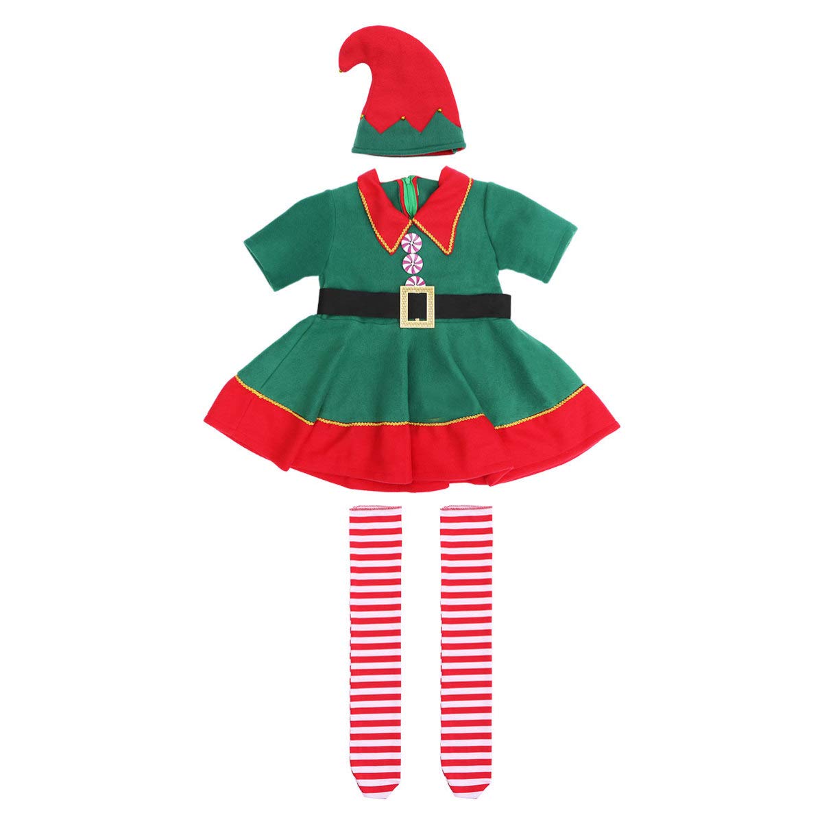 VALICLUD Christmas Elf Costume Dress for Kids Childrens Green Elf Festival Costume Cosplay Suit