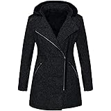 VearFit Women's Zipper Look Wool Trench Coat Blend Pea Woolen Full Length Black Blazer