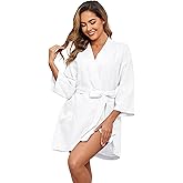 FIOPHY Womens 100% Linen Kimono Robes Soft Lightweight Short Bathrobe Sleepwear Pajamas Nightgowns Loungewear with Pockets