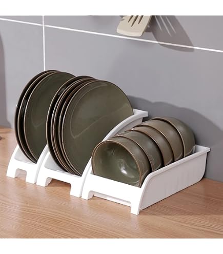 Ziliny 4-Pack 10 Inch Plastic Plate Holders - Clear Dish Drainer Organizer Rack For Cabinet Countertop - View #9