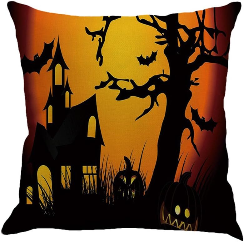 BHYDRY Halloween Pillow Cases Linen Haunted House Cushion Cover Home Sofa Decor(45cm*45cm/18 * 18",Multicolor-D)