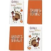 Artoid Mode Turkey Thanksgiving Kitchen Towels Dish Towels, 18x26 Inch Gobble Harvest Pumpkin Decoration Hand Towels Set of 4