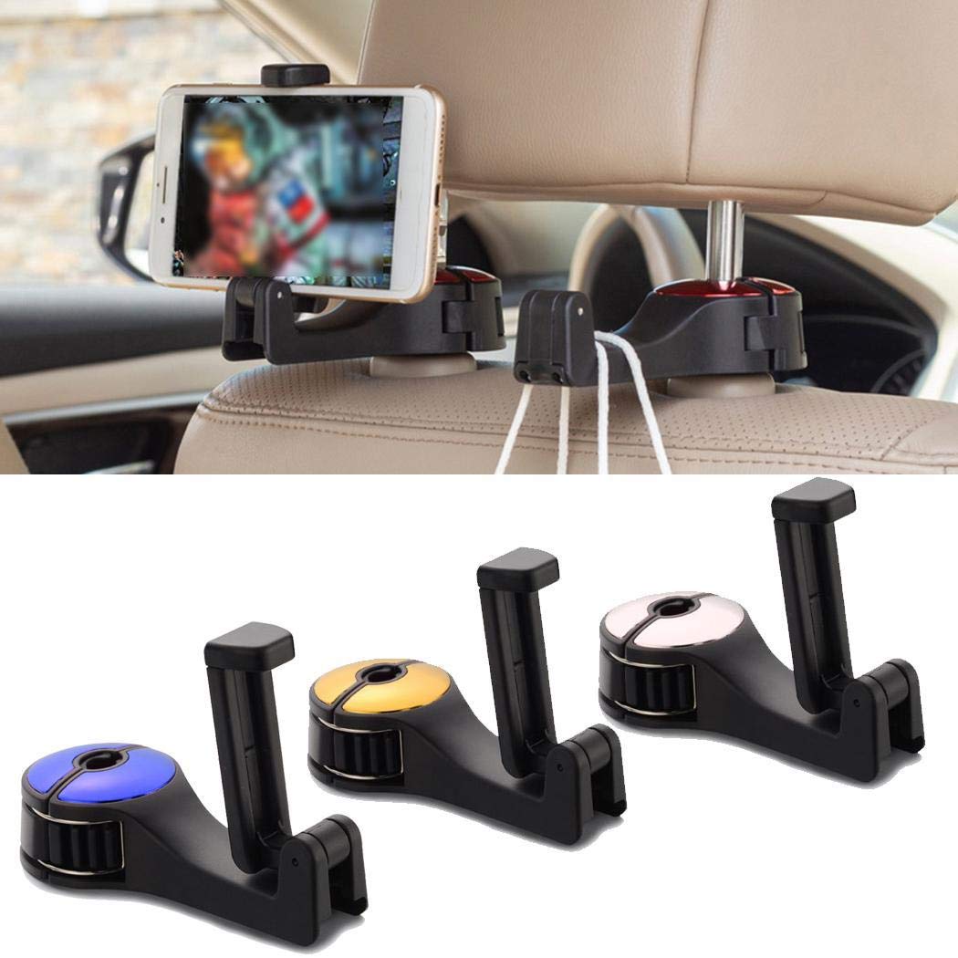 mekolen Multi-functional Bracket Hook Car Seat Mobile Phone Holder Auto Headrest Hanger Hook Stand Storage Hook Mounts & Stands, Gold