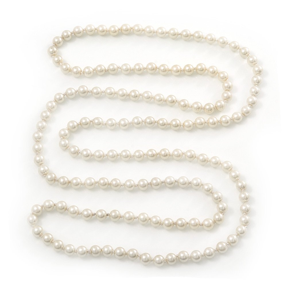 Avalaya 8mm Long White Glass Bead Necklace/ 140cm L