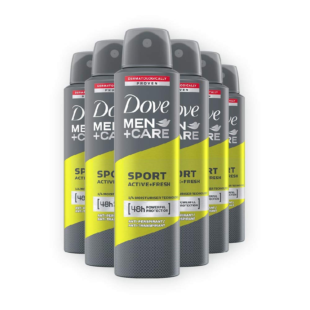 Dove Men+Care Deodorant Spray Sport Active + Fresh Antiperspirant Protects 48 Hours Against Body Odour and Underarm Wetness 150 ml Pack of 6