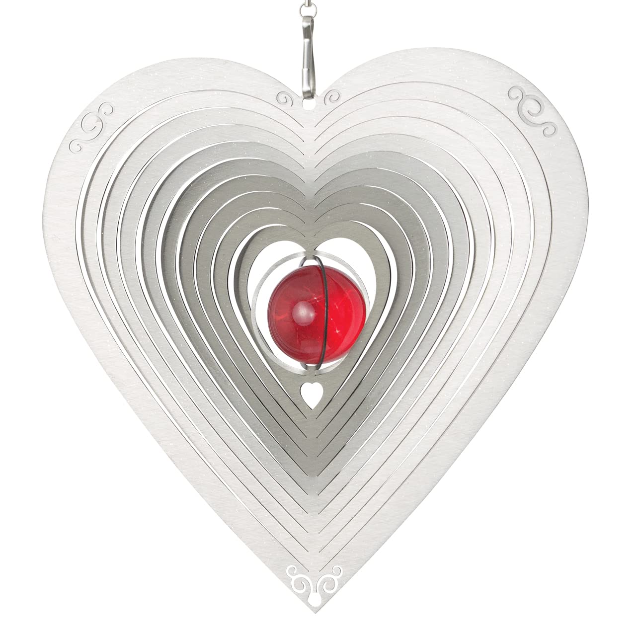 CIM Stainless Steel Decoration Wind Spinner - Heart Ornament 165 - weatherproof - size: 17x17cm - incl. ball bearing swivel, hook and nylon cord - attractive hanging stainless steel decoration
