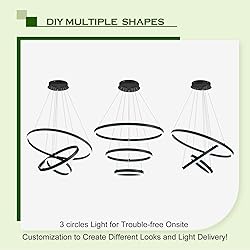 Benkut 3-Rings D23.6 Modern LED Chandelier Black