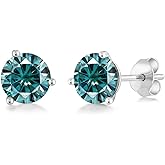Gem Stone King 18K White Gold Gemstone Birthstone 3-Prong Stud Earrings For Women Men | Round 5MM | Fine Jewelry Gifts for Her Him Mom Dad Wife Husband