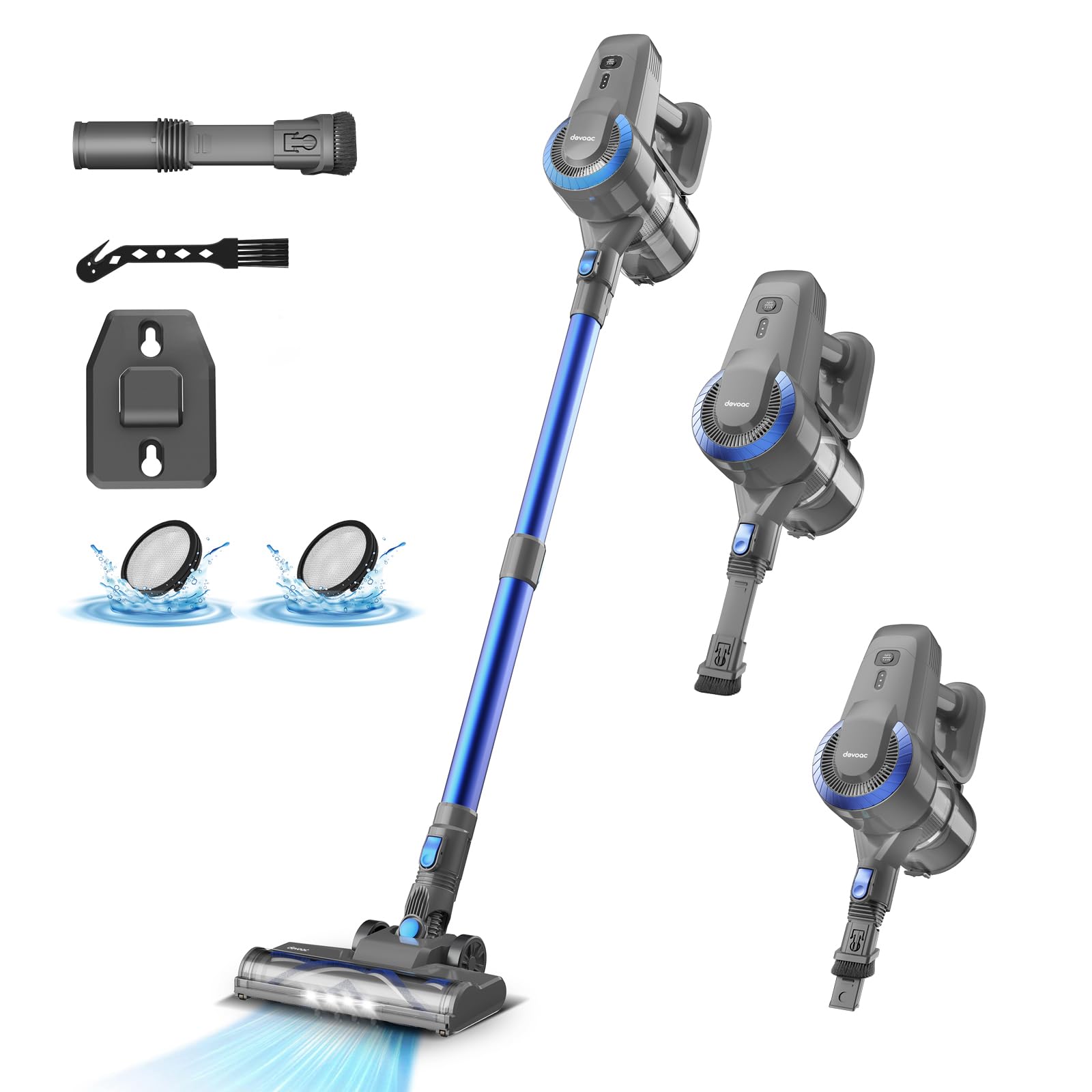 Photo 1 of DEVOAC Cordless Vacuum Cleaner, Ultra-Lightweight Stick Vacuum, 2200mAh Battery Up to 40mins Runtime, 6 in 1 Powerful Handheld Vacuum for Home Hard Floor Carpet Pet Hair (Sky)