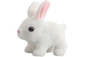 A-SZCXTOP Electronic Plush Hopping Rabbit Toys for Toddlers Kids,Realistic Fun Bunny Interactive Pet Toys for Easter Christmas Birthday Gift,Walking,Wiggle Ears,Twitch Nose,Sounds (White)