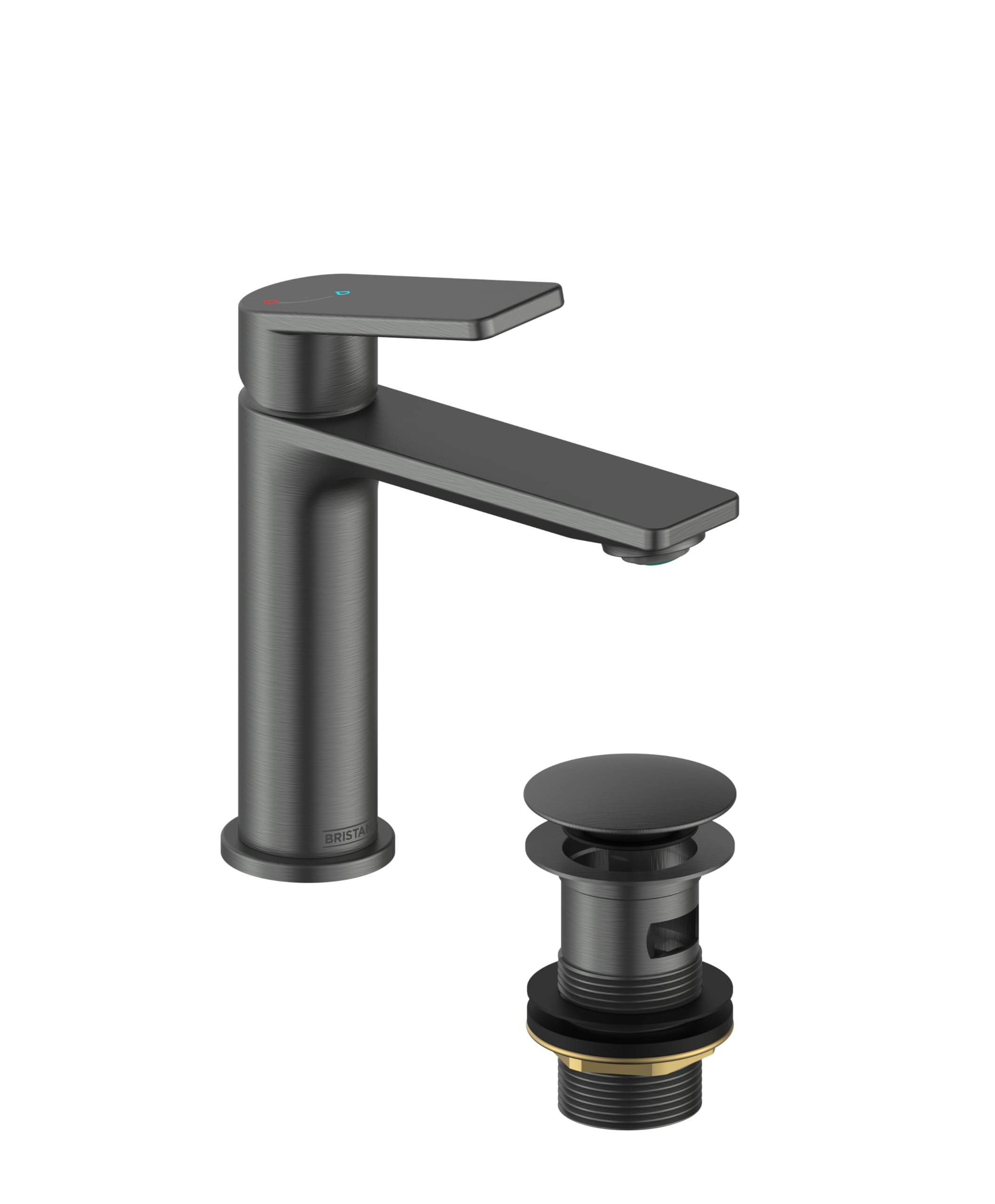 Bristan Frammento Eco Start Basin Mixer with Clicker Waste Gun Metal Grey