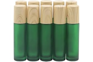 Kesell 10Pcs 10ml Roll on Bottle Colorful Frosted Glass Roller Bottles with Metal Roller Ball and Wood Grain Plastic Cap for 