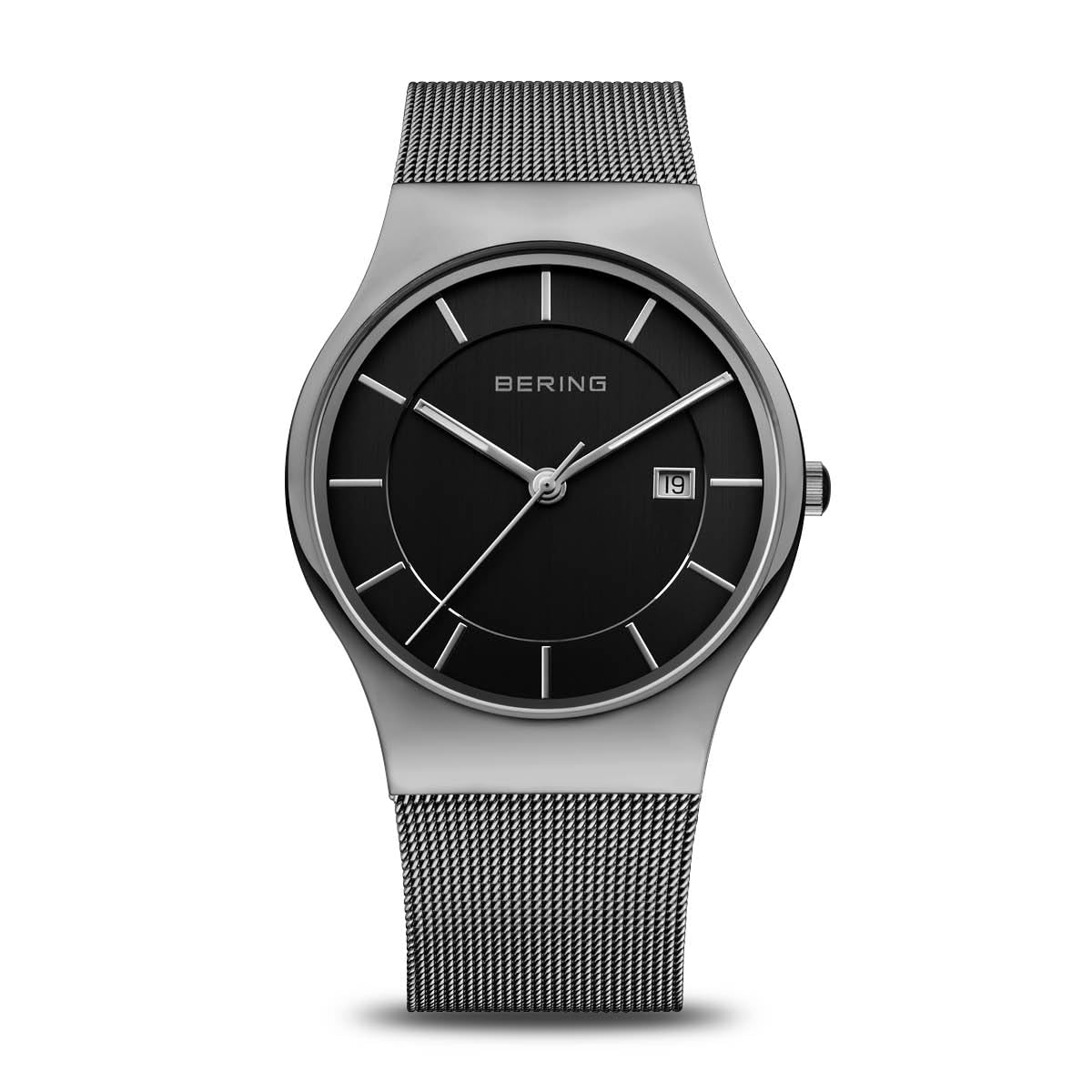 BERING Herren Quarz Uhr | 40 mm silbernes Edelstahlgehäuse und schwarzes Zifferblatt | Milanaisearmband | 3 ATM | 11938-002 — image 1