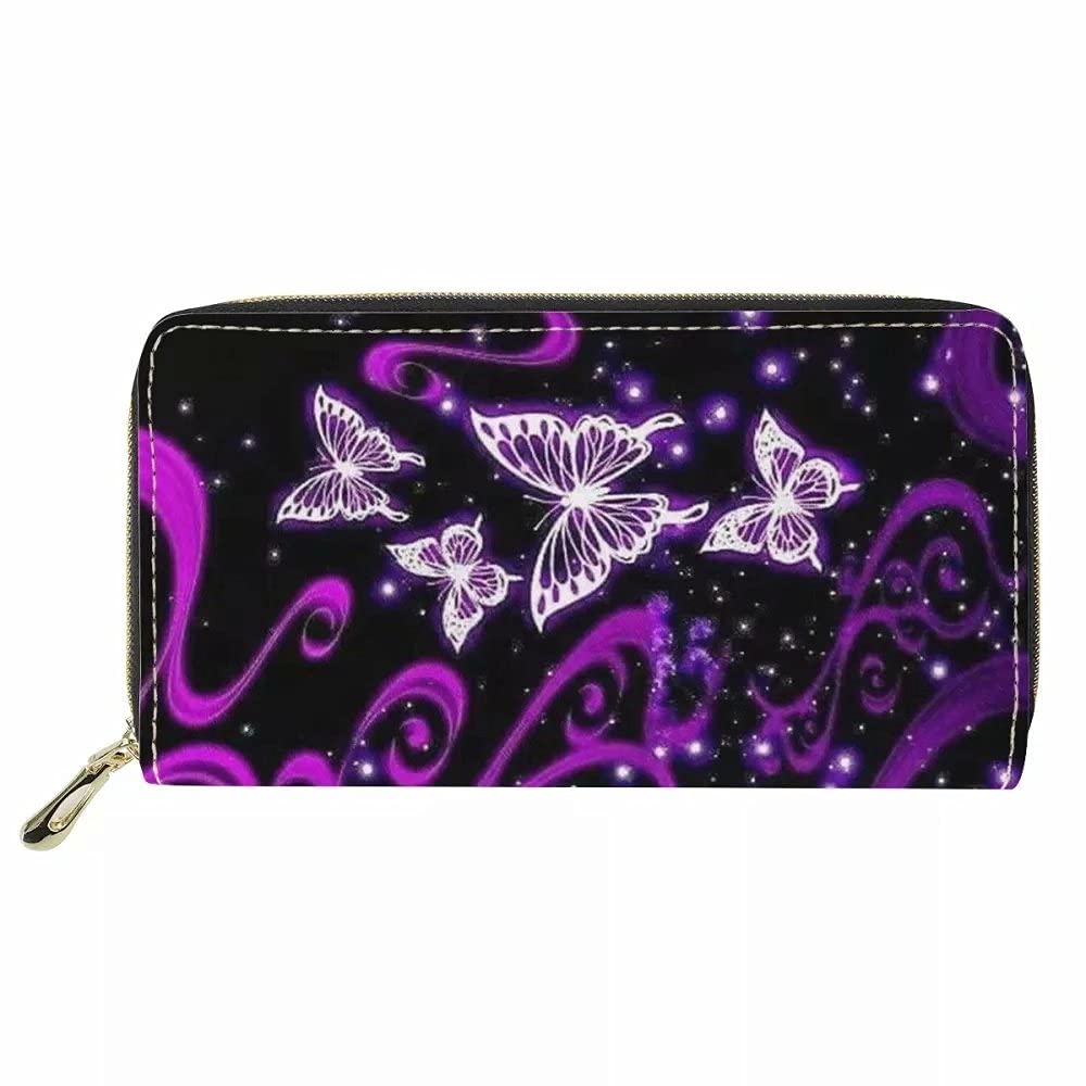 chaqlin Women Coin Purse with Galaxy Bling Butterfly Printed PU Leather Wallet Ladies Girls Zipper Clutch Bag Cards Coin Holder Phone Case,Purple