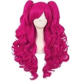 MapofBeauty 28 Inch/70 cm Lolita Long Curly 2 Ponytails Clip on Cosplay Wig (Hot Pink)