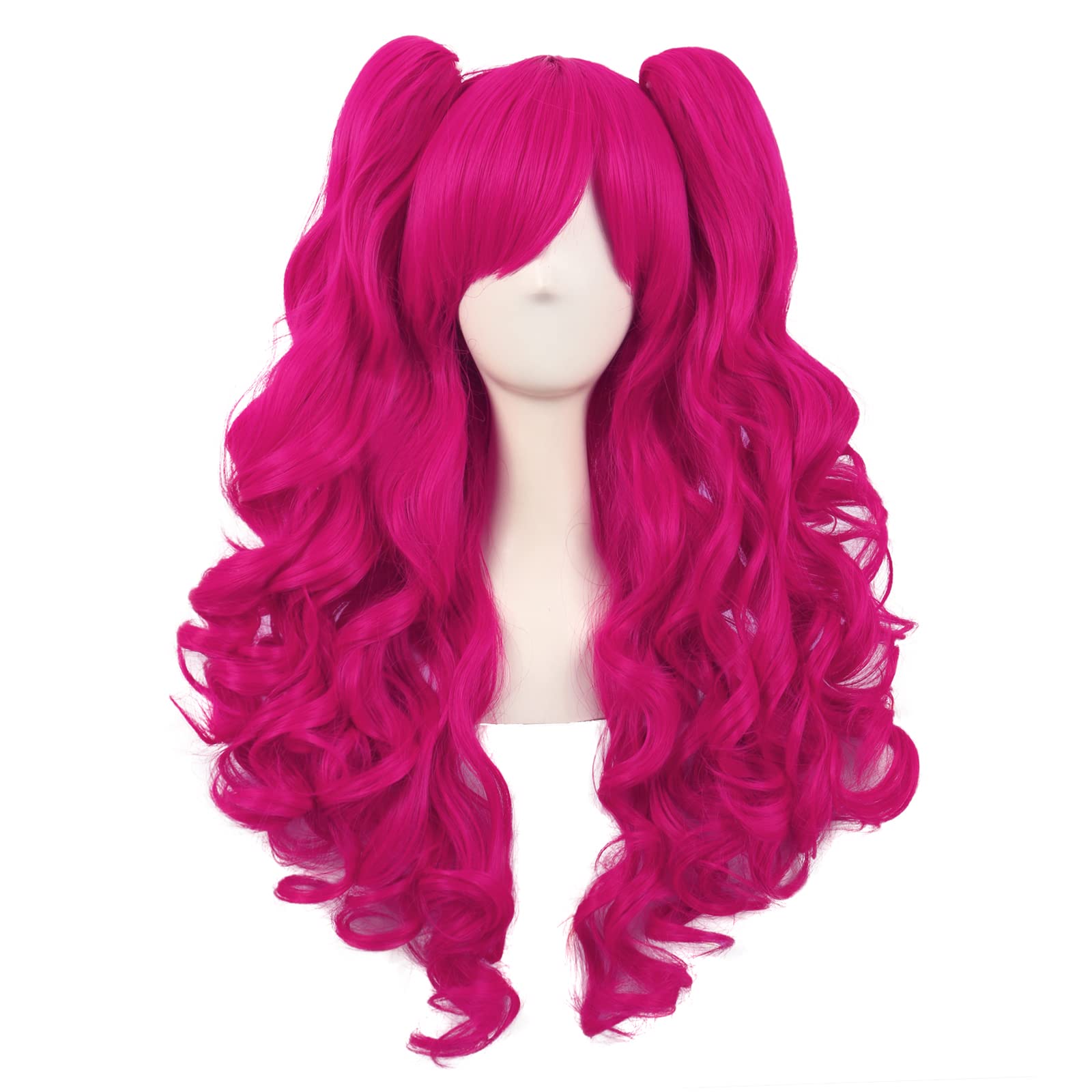 Photo 1 of MapofBeauty 28 Inch/70 cm Lolita Long Curly 2 Ponytails Clip on Cosplay Wig (Hot Pink)