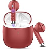 Wireless Earbuds, Bluetooth 5.4 Headphones in Ear with Noise Cancelling Mic, Bluetooth Earbuds Stereo Bass, IP7 Waterproof Sports Earphones, 32H Playtime USB C Charging Ear Buds Red for Android iOS