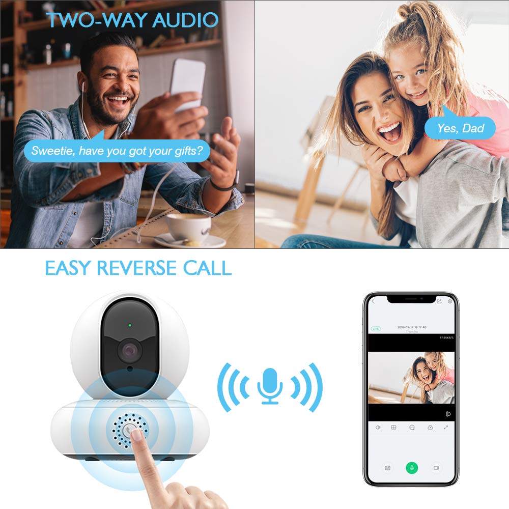 IP Camera, 1080P HD Wifi Camera Home Security Camera with Night Vision, Motion Detection, 2 Way Audio, Indoor HD Surveillance Camera Support 128GB Micro SD/Tilt/Zoom Monitor for Pet/Baby Monitor