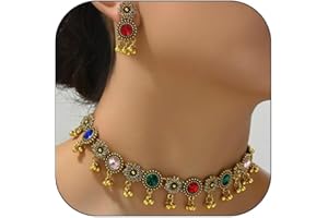 Dcfywl731 Indian Jewelry Sets for Women Bollywood Wedding Jewelry Necklace Set Oxidized Indian Choker Necklace with Maang Tikka Earrings Set Jewelry Gift