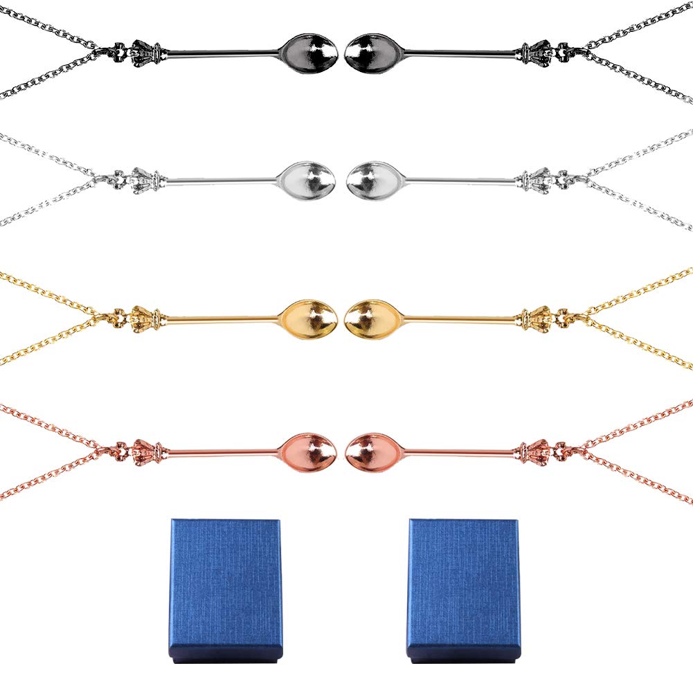 Zngou Mini Spoon Necklace Set - 8PCS Charm and Pendant Chain for Snuff Tea and Festivals with Gift Box for Women and Girls