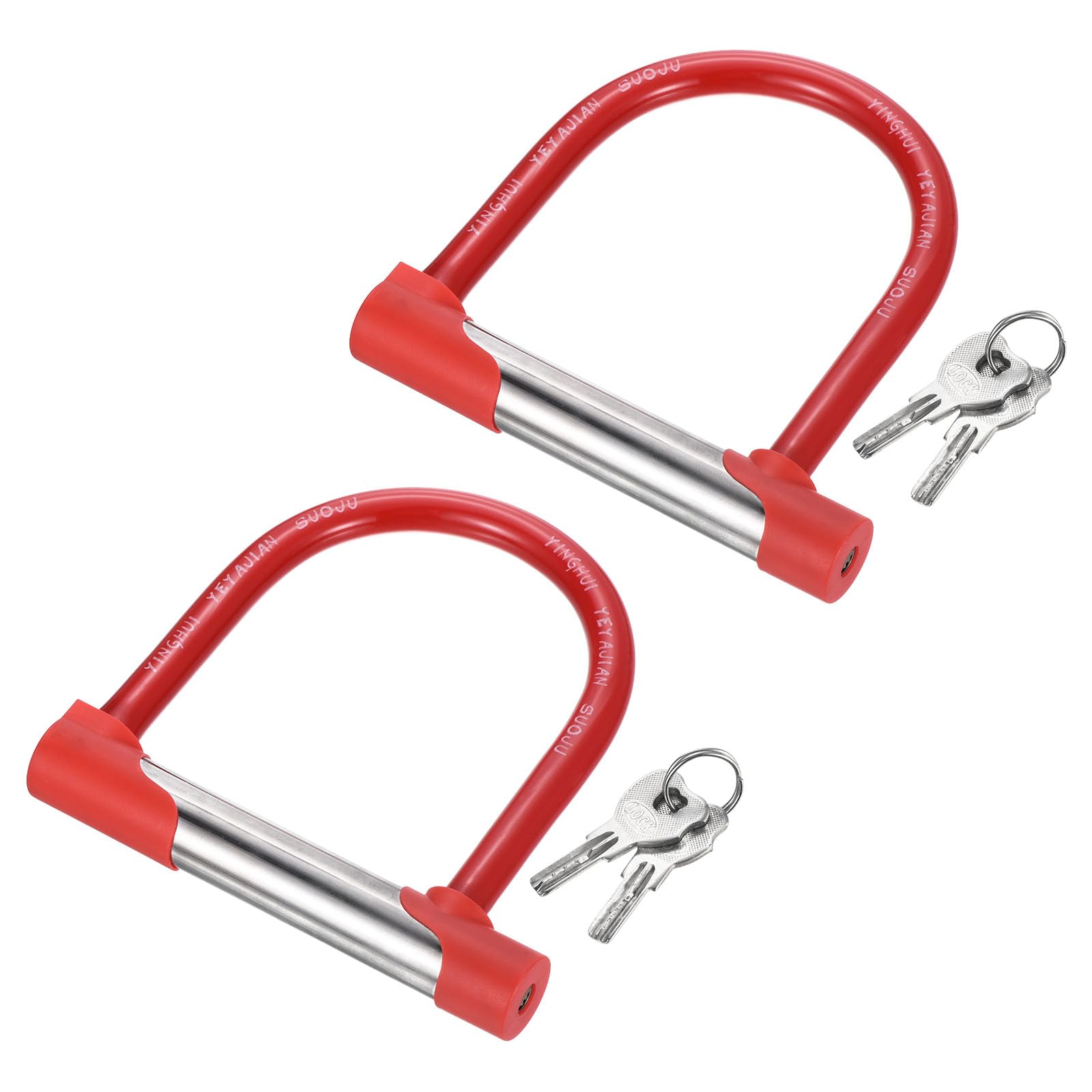 PATIKIL Bike U Lock, 2 Pack Anti Theft Bicycle Lock with 2 Keys, 18mm Thickness Zinc Alloy Motorcycle Security Lock Fits Wide Tires for Bikes Scooters, Red