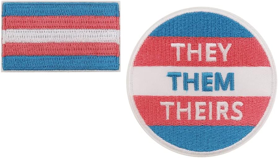 Mixed Media - My Pronouns Are They Them Theirs Transgender Pride Flag Embroidered Iron On Patches