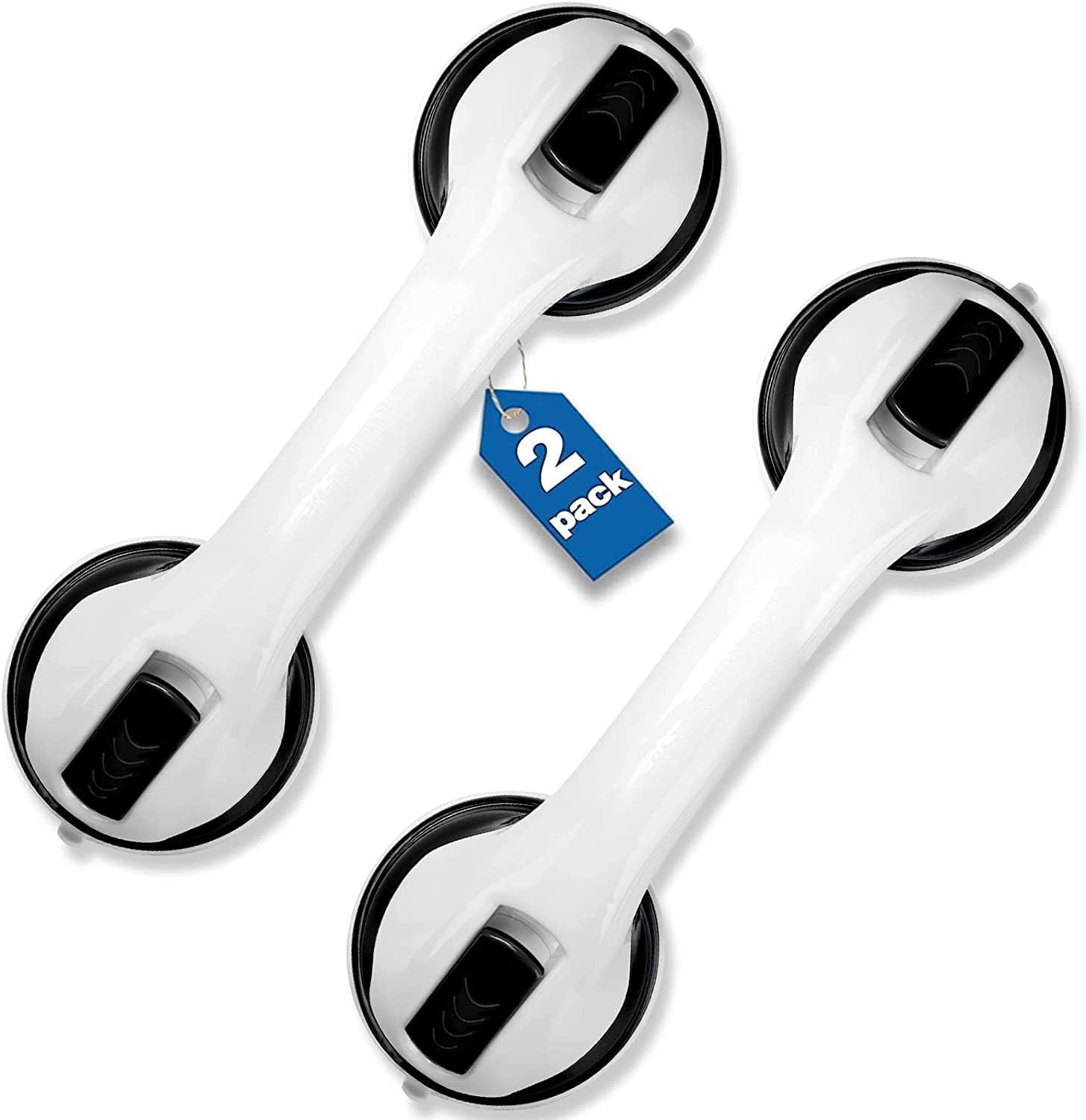 Shower Handle 2 Pack 12 inch Grab Rails, Bathroom, Bathtubs, Bath Safety Grab Bar with Strong Hold Suction Cup for Elderly, Handicap, Seniors for Wall Handle, Black