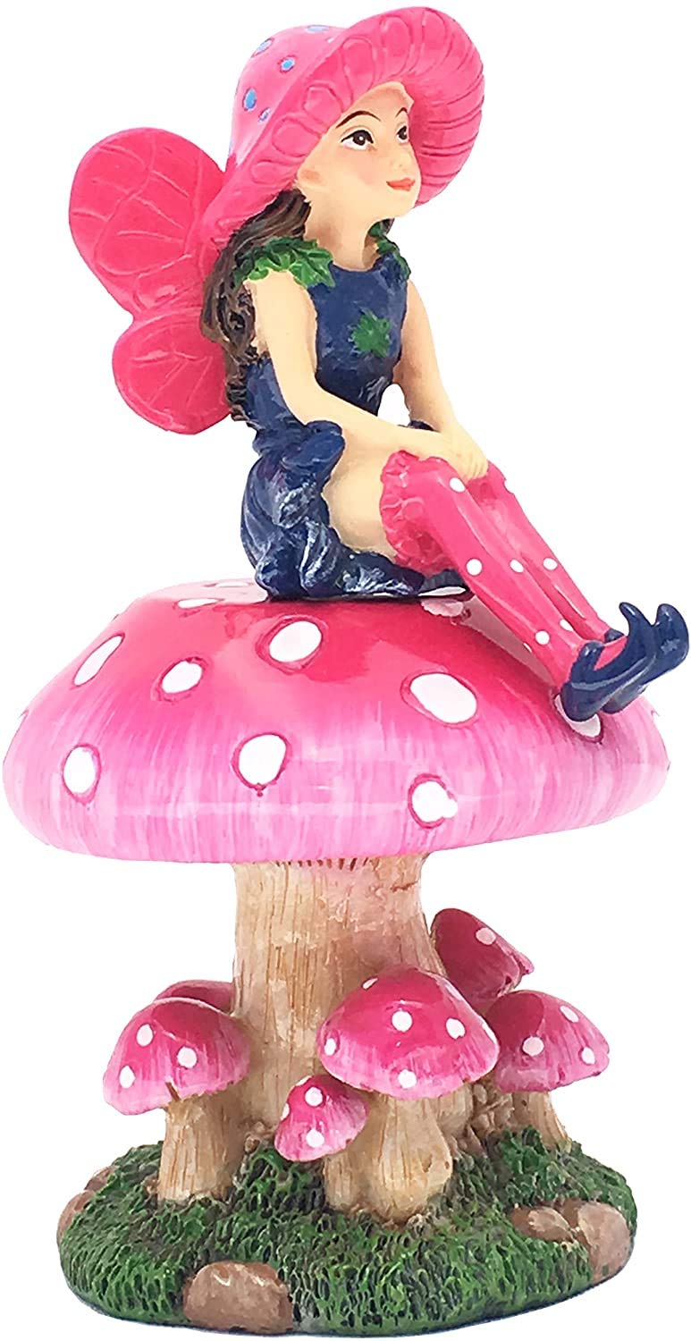 GlitZGlam Mimi the Miniature Fairy with a detachable mushroom fairy stand for your Fairy Garden/Miniature Garden